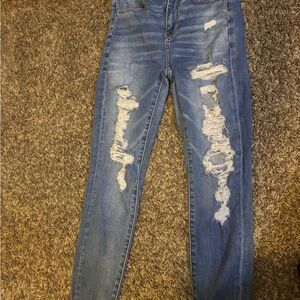 American Eagle Outfitters Blue Distressed Skinny Jeans
